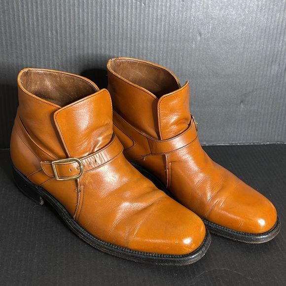 Men’s Vintage Slip on Cognac Orange Leather Boots - Picture 4 of 16